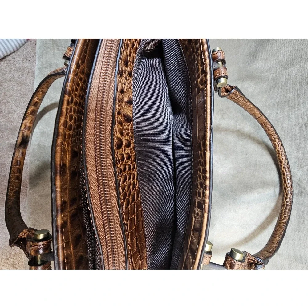 Etienne Aigner Brown Crocodile Embossed Leather Satchel Handbag 72071